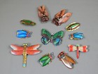Vintage Japanese Tin Litho Beetle Dragonfly Butterfly Insect Bug Pin Lot Novelty