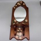Vintage Hand Painted Wood Wall Mirror Shelf Daisies Floral Folk Art Signed Mcd