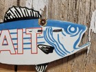 Vintage Bait Porcelain Sign Old Diecut Fish Tackle Shop Fishing Store Bass Sport