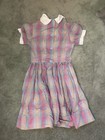 Hand Sewn Vintage Girls Plaid Dress With White Collar  Estimated Size 6 Or 7 