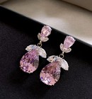 Pink Crystal Jewelry Set Necklace Earrings Bridal Wedding Silver Tone New Gift