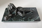 Abstract Modern Art Bronze Statue Headless Woman Holding Head Laying  Signed
