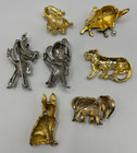 Unique Metal Animal Pins  Lot Of 7  Elephants  3   Leopard  Bull  Donkey  Dog