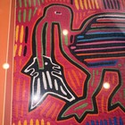 Vintage Kuna Mola Panamanian Folk Art Textile Framed Bird Fish Hand Sewn Guna
