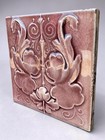 Scarce Antique Victorian 6 X 6 Tile Art Nouveau Pink Or Mauve Glazed