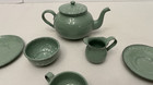 Antique Enamel Ware Children Miniature Tea Set Mint Green 20pc Rare  Htf