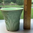 Vintage Mccoy Green Embossed Leaf Flower Pot Planter Mcm Art Pottery Usa