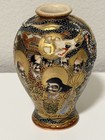 Antique Japanese Satsuma Thousand Faces Gilded Dragon Small Vase Meiji Period