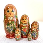 Hand-painted Wooden Russian Matryoshka Nesting Dolls Set Of 5 Brown Floral