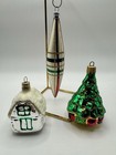 Trio Of Vintage Czech Republic Blown Glass Christmas Ornaments 6     3 5       2 5   