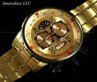 New Invicta Men Golden Dial Stainless Steel Aviator Tachymeter Chronograph Watch