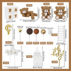 44 Pcs Brown Bear Cake Toppers - Mini 3d Bear Baby Letters Milk Bottle Brown Gol