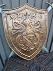 Vintage 70s Copper Metal Shield Coat Of Arms Knight Wall Plaque Deco
