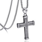 Solid Stainless Steel Vintage Silver Cross Men Pendant Chain Necklace Jewelry