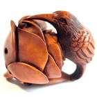 Y8349 - 2   Hand Carved Japanese Boxwood Carving   Pretty Bird And Flower