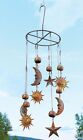 Sun Moon Stars Celestial Hanging Mobile Metal Wind Catcher Chime Copper Patina 