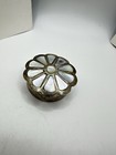 Small Vtg Silver Box Mother Of Pearl Flower Abalone Mini Old Trinket Pill Box
