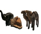 Vintage Antique Wood Hand-carved Wooden Camels  Elephant Quality