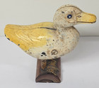 Vintage Hubley Style Cast Iron Duck On Log Still Coin Bank 6  Yellow White