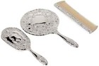 3 Pc Silver Chrome Girls Vanity Set Comb Brush Mirror 