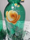 Antique Victorian Pair Glass Vases Hand Blown W painted Enamel Rose Ruffled Top