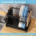 Hantai Large Dish Drying Rack 2 Tier W  Drainboard For Cups Knives Black