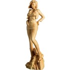 8  Boxwood Carved Hot Girl Statue Short Hair Figure Model Sculpture Art Decor