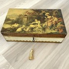 Vintage Large Gold Florentine Wooden Box Key Italy Velvet Lined French Print