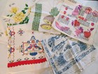 Vintage Lot Of 5 Mcm Kitchen Linen Tea Towel Folk Art Pineapple  Roses  Cocktail