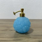 Vintage Blue Glass Perfume Atomizer W floral Motif Brass Top Art Deco Vanity