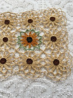 Vintage Doily  Crochet Sunflowers 26   By 10   Dresser Scarf Floral Handmade 