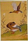 Asian Watercolor On Silk Paper Vintage Oriental Painting  Landscape   Birds