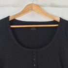 Scoop T-shirt Womens Xl Black Ribbed Scoop Neck Button Front Long Sleeve Stretch