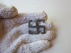   ncient Roman Lead Engraved Brooch   Fibula - Swastika 
