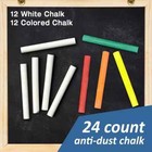 Chalkboard Chalk And Eraser Set  24 Pack Including 12 White And 12 Colored Chalk