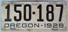 Oregon 1928 License Plate Original