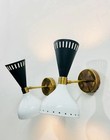 Black   White Finish Mid Century Modern Lamp Italian 1950 Wall Sconce Light Pair