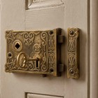 Solid Aged Brass Floral Ornate Design Rim Door Knob Lock Set Victorian Antique
