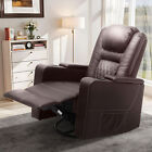 Brown Leather Manual Recliner Chair With Heated Elderly Massage Sofa Living Room
