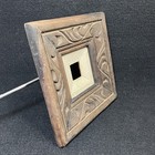 Antique Unpainted Wood Square Frame Artisan Mexico Made Vtg Folk Art Swirl Leaf