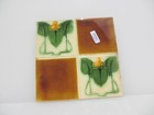 Antique Ceramic Tile Old Floral Flowers Edwardian Art Nouveau Vintage 1905