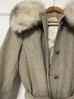 Vtg Womens Wool Long Swing Coat Fox Fur Collar Gray Taupe Tan M Measure In Pics