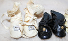 Antique Lot Of 8 Little Pr Oilcloth Shoes For Bisque   Other Dolls Buckle   Tie