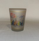 Vtg Chicago Shot Glass Frosted Skyline W landmarks Colorful Souvenir Collectable