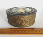 1930 s Pncw Brass Dresser Powder Jewelry Box W mirror Under Lid  woman On Lid