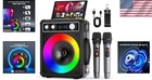 Portable Bluetooth Karaoke Machine With 2 Wireless Mics   Led Lights - 9x5 11in