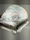 Mother Of Pearl Shell Caviar 925 Footed Silver Filigree Plate   2 Mop Spoons