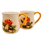 Vintage Sears 1978 Mushroom Coffee Mugs Set Of 2 Japan Retro Orange Brown Read