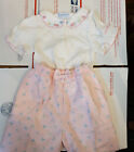 Vintage Oshkosh Pink Flower Theme Pants  Ss Top  Embroid Collar   Sz  5  Usa