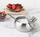 Stainless Steel Sugar Bowl With Lid And Spoon  Matte Design  14 5 Oz For Coffee